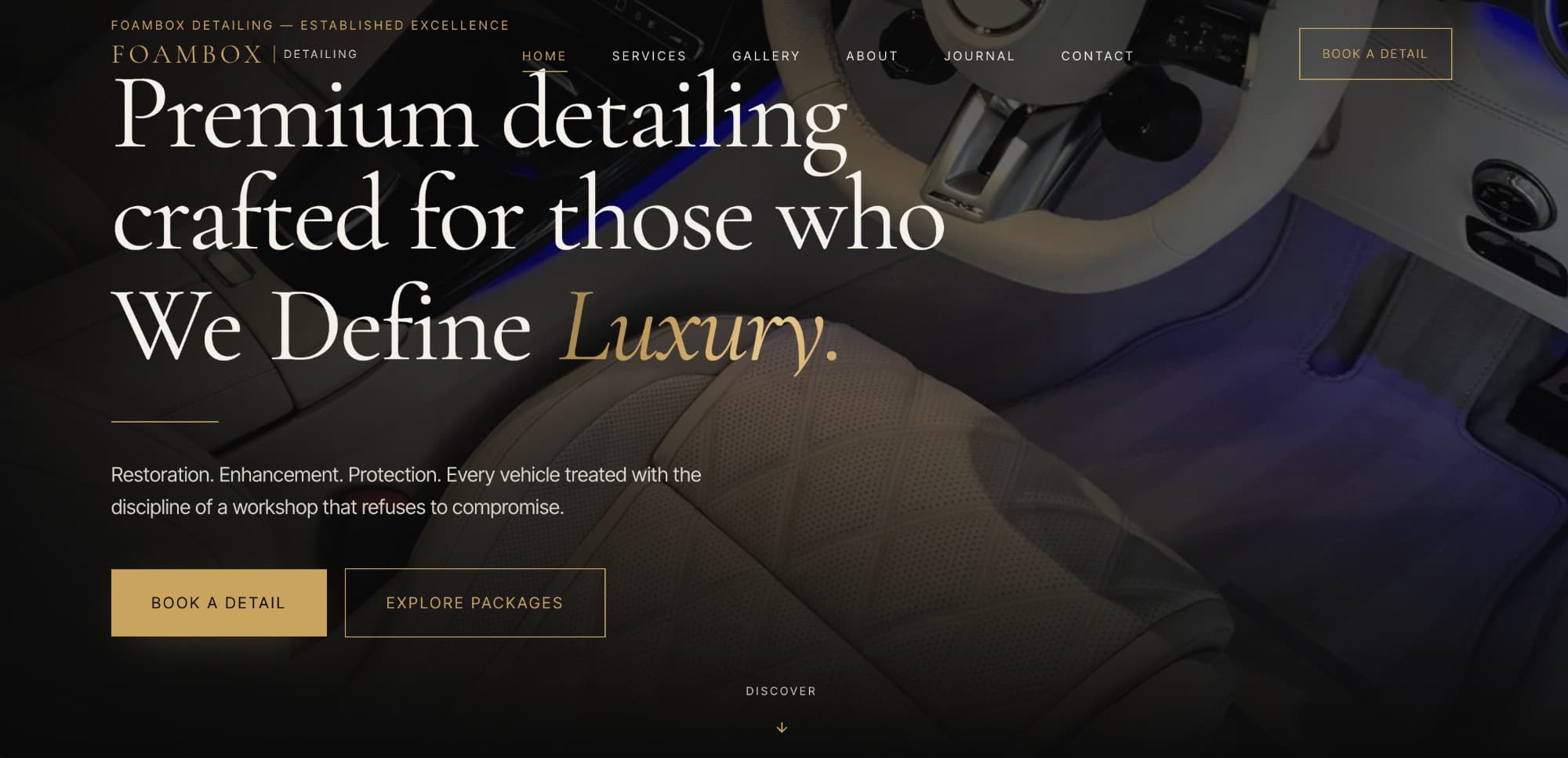 Foambox Detailing — A dark, luxury booking site for a premium car detailing outfit. Built for conversion — every scroll section pushes toward a booking.